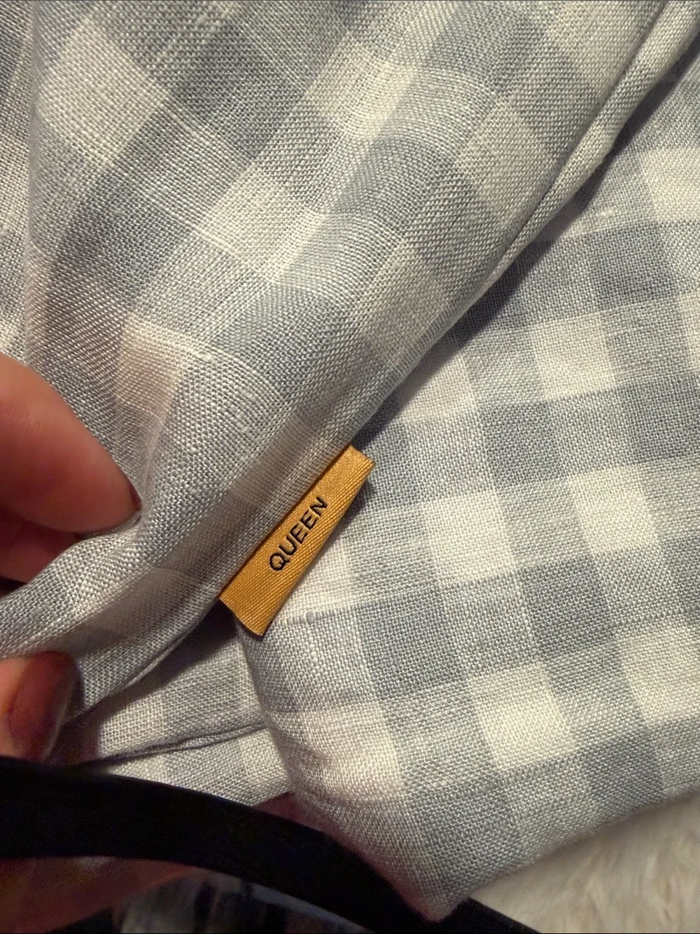 Quince European Linen Gingham Queen Sheet Set Blue Fog